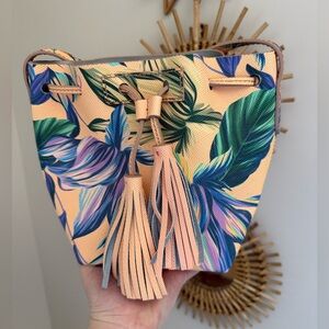 J Crew Tropical Print Drawstring Bucket Bag